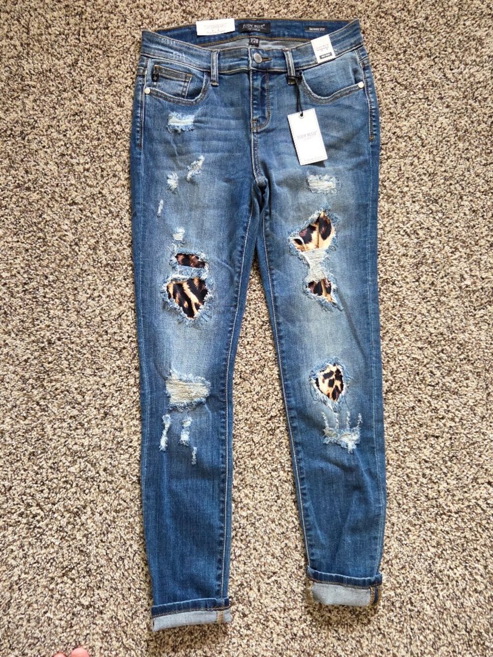 Judy Blue Skinny Fit Jeans Leopard Patch Distressed 7/28 NWT